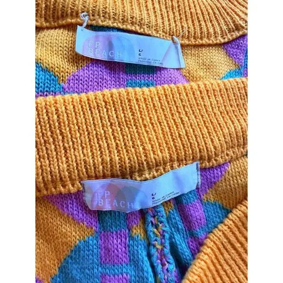 Free People FP Beach Malibu Pattern Sweater Short Set Poppy Field Large New - Picture 4 of 4